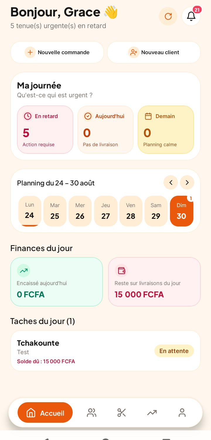 Tableau de Bord Tailor Manager